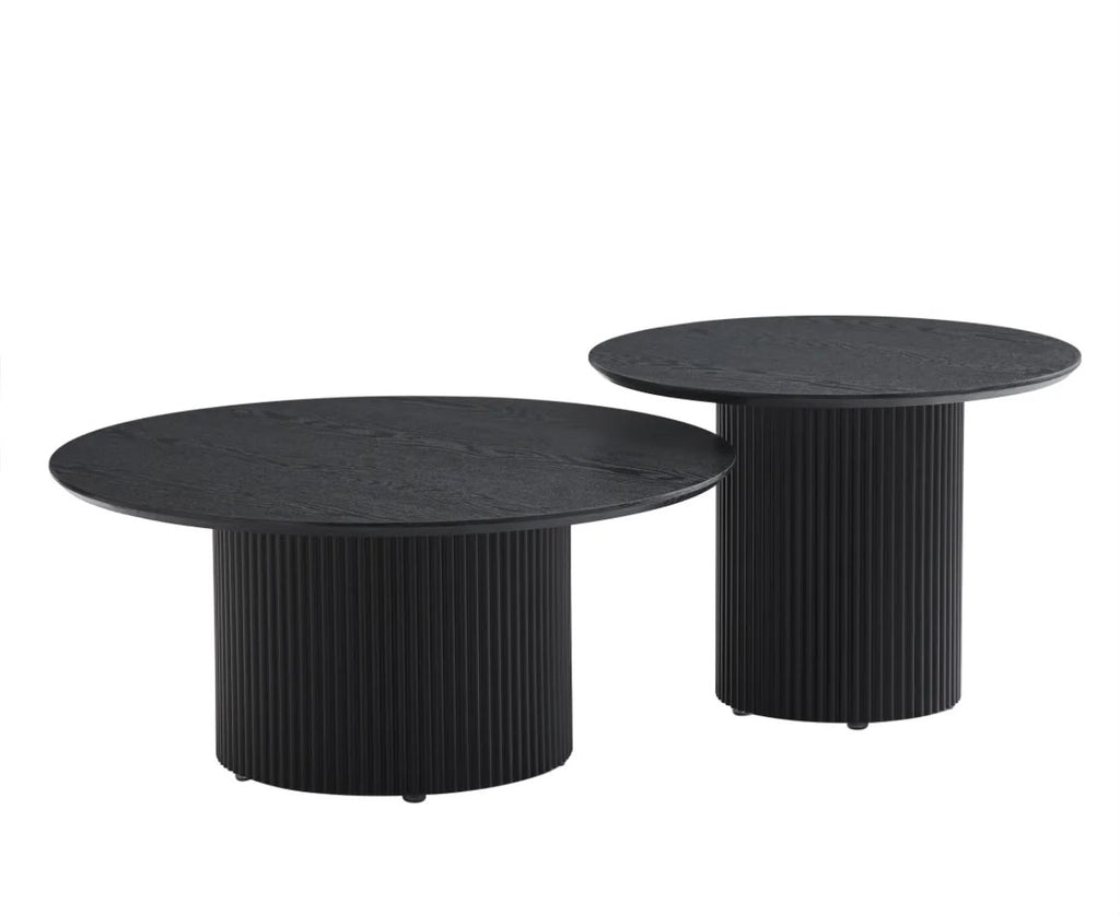 Table Basse BAIETA Pied Métal Noir Plateau MDF Effet Noir 80+60cm