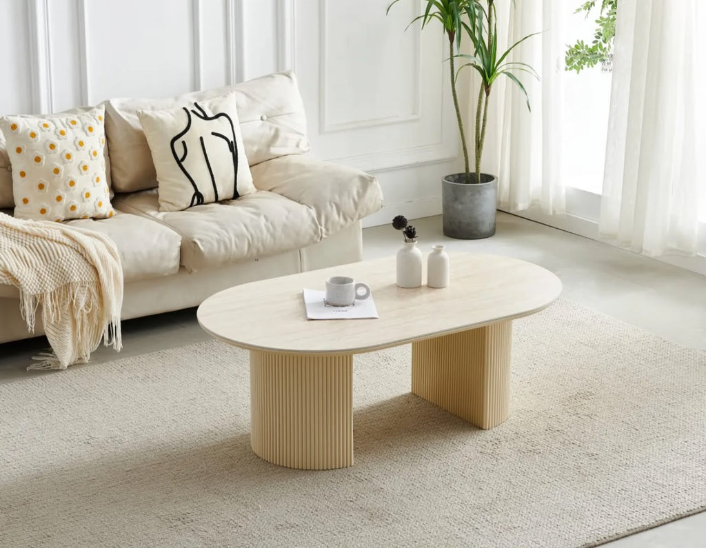 Table Basse Calypso Céramique Travertin Ovale