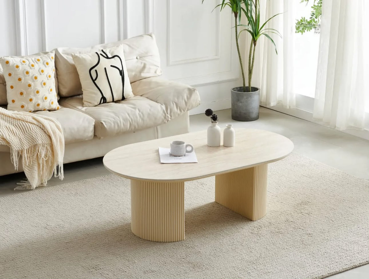 Table Basse Calypso Céramique Travertin Ovale