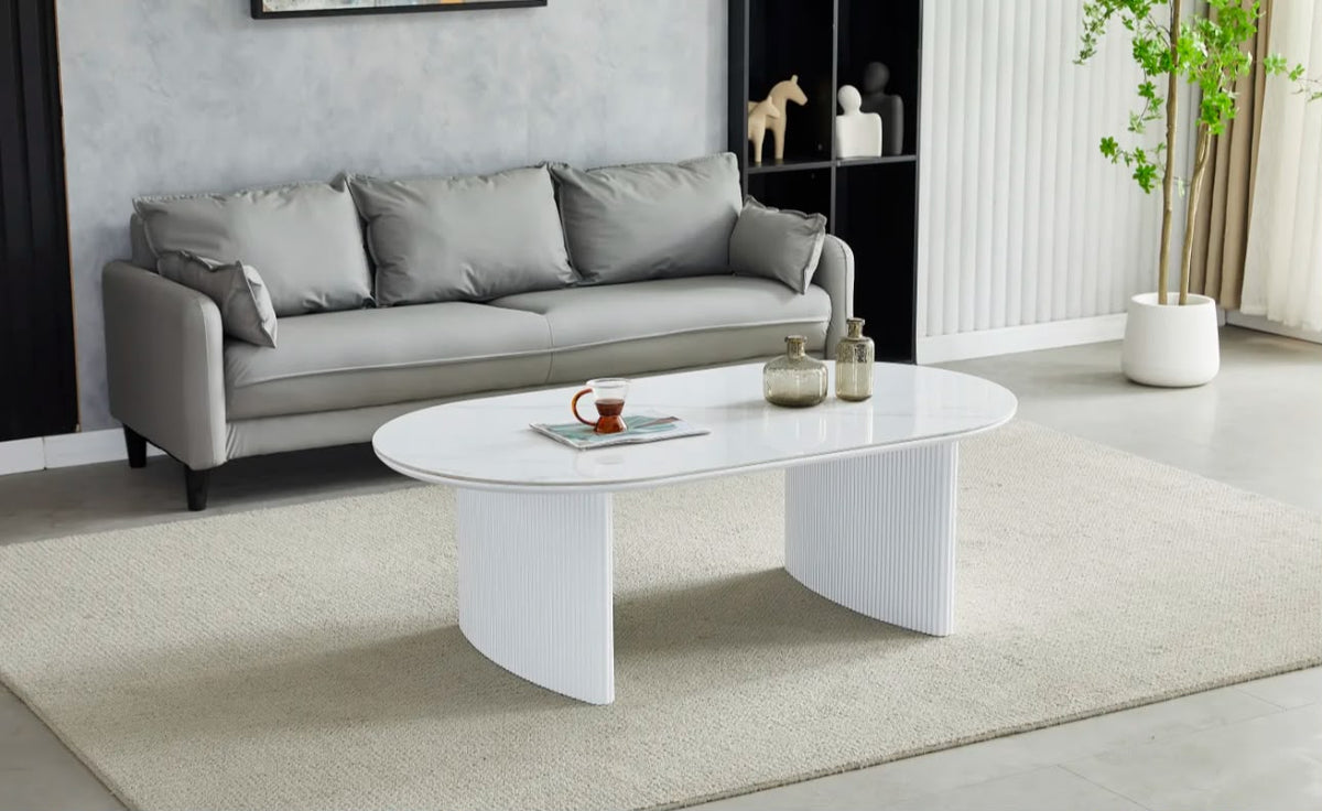 Table Basse Joséphine Céramique Marbre Blanc