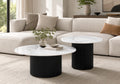 Table Basse BAIETA Pied Métal Noir Plateau Céramique Marbre Blanc 80+60cm