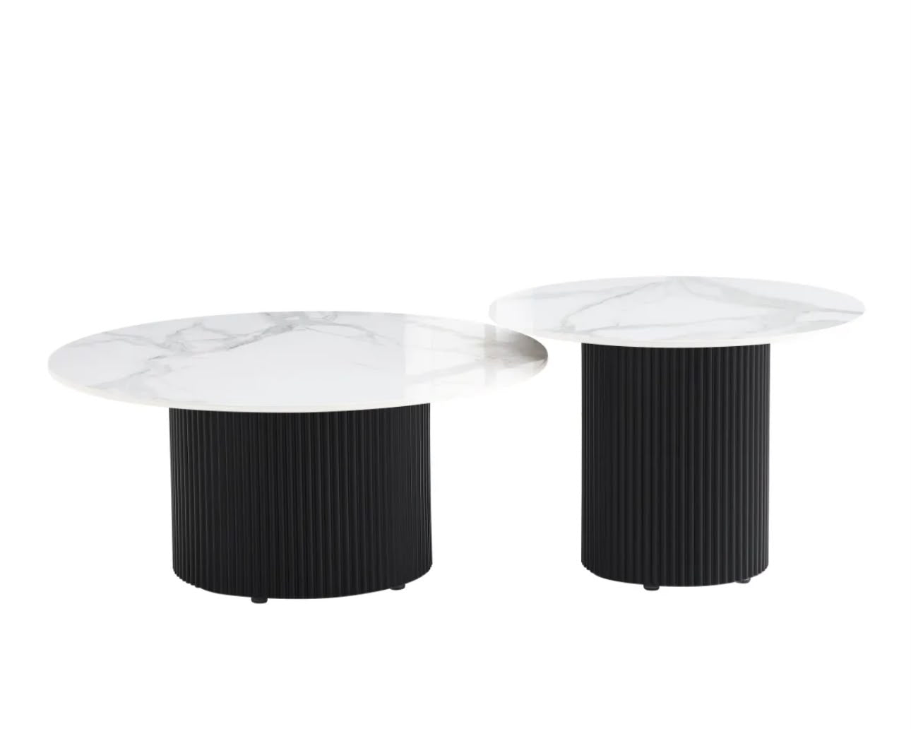 Table Basse BAIETA Pied Métal Noir Plateau Céramique Marbre Blanc 80+60cm