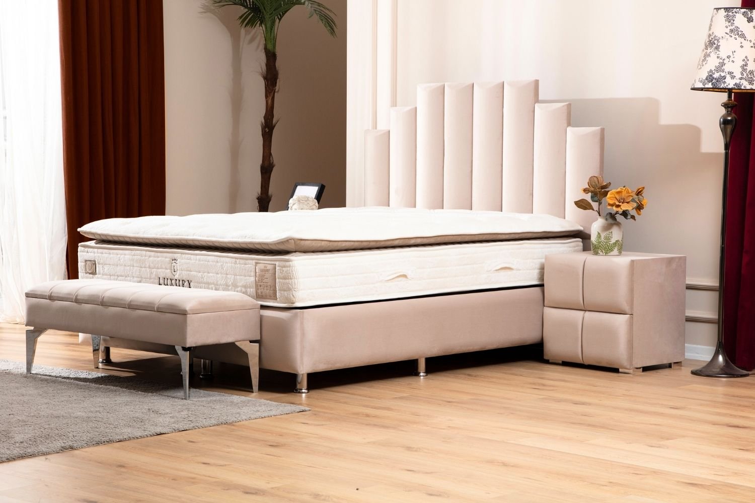 Lit Coffre NATURA BEIGE - Velours