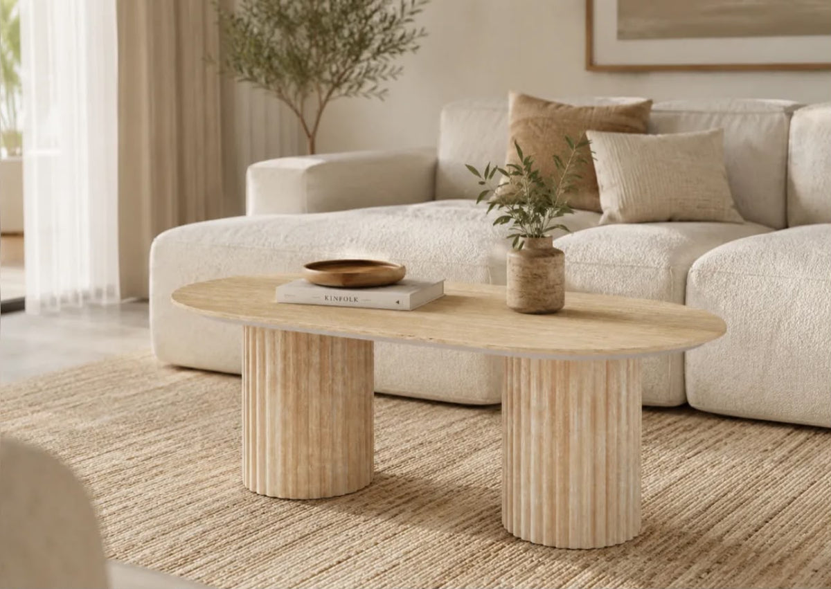 Table Basse KEYSHA Effet Travertin Céramique 120x60x45cm