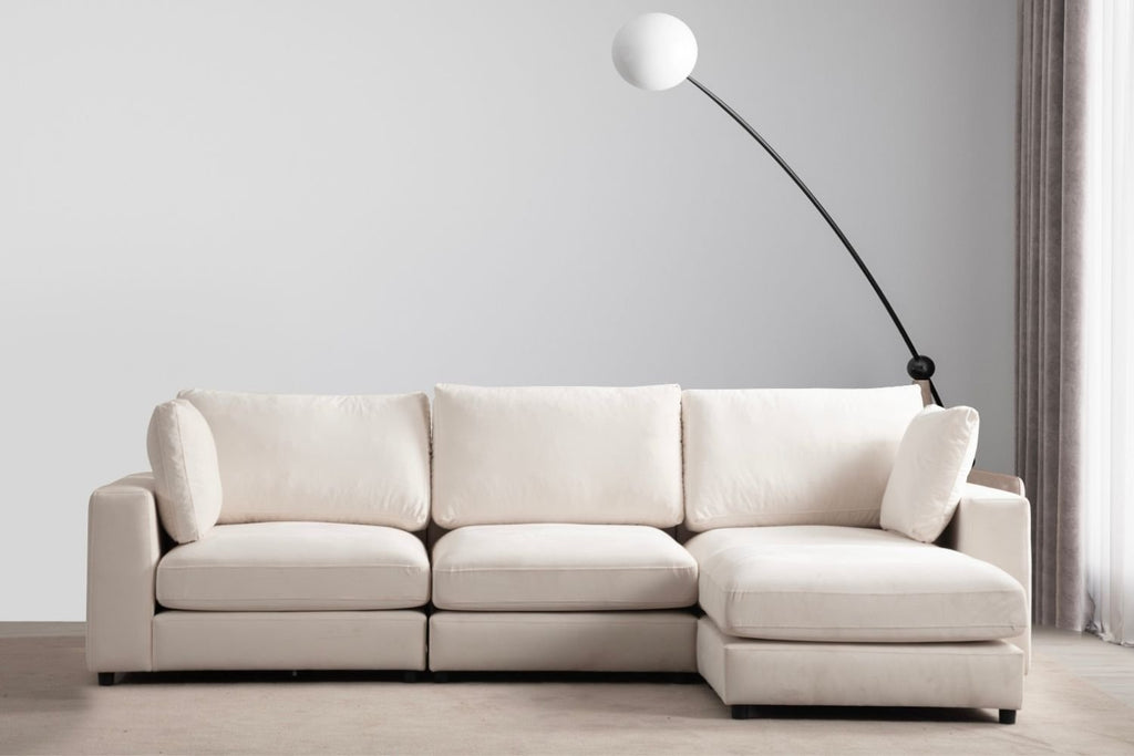 Canapé Julia Modulable Velours Blanc cassé 4+1 Pouf