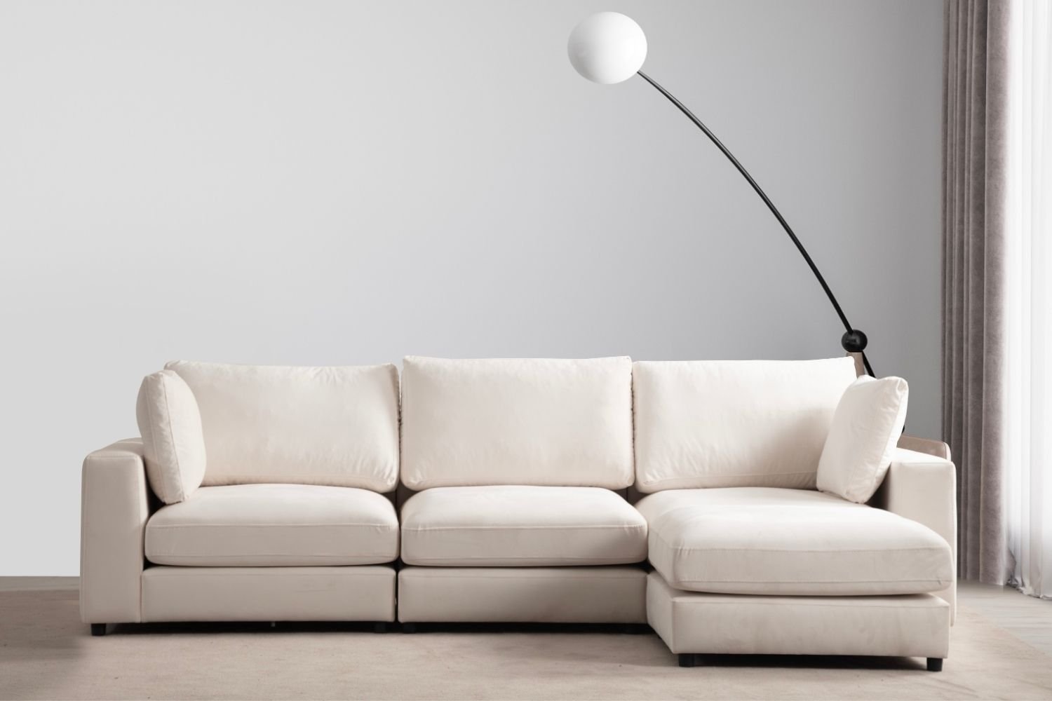 Canapé Julia Modulable Velours Blanc cassé 4+1 Pouf