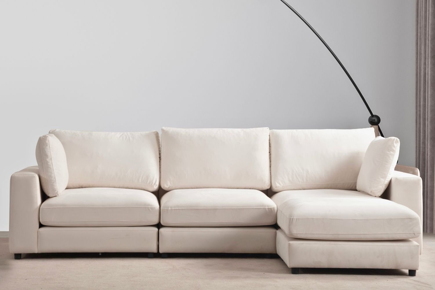 Canapé Julia Modulable Velours Blanc cassé 4+1 Pouf