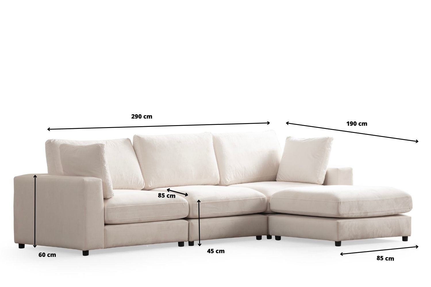 Canapé Julia Modulable Velours Blanc cassé 4+1 Pouf