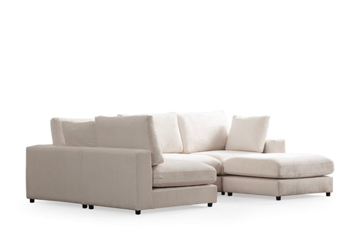 Canapé Julia Modulable Velours Blanc cassé 4+1 Pouf