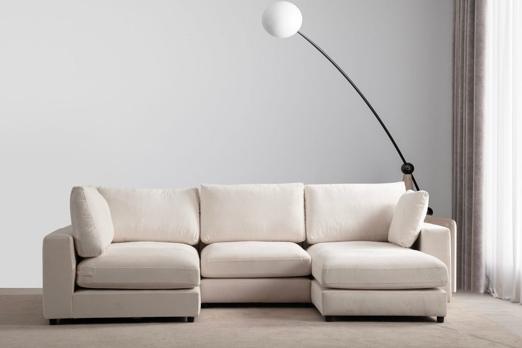Canapé Julia Modulable Velours Blanc cassé 4+1 Pouf