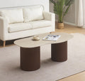 Table Basse NEW NIKI Pied Noyer Plateau Travertin Mat 120x70x45cm