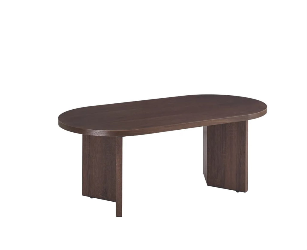 Table Basse PAGE Pied Effet Noyer Plateau Travertin Mat 120x60x45cm