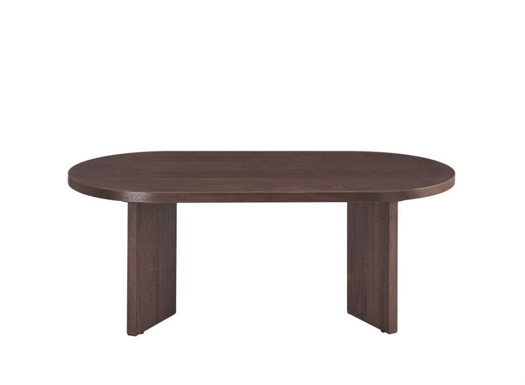 Table Basse PAGE Pied Effet Noyer Plateau Travertin Mat 120x60x45cm