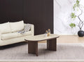 Table Basse PAGE Pied Effet Noyer Plateau Travertin Mat 120x60x45cm