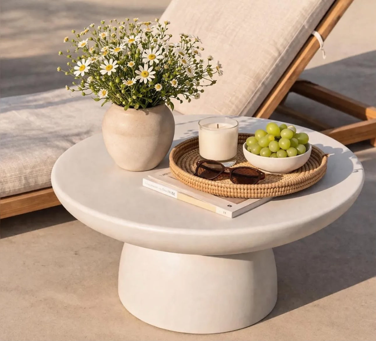 Table Basse GALET Fibre de Verre Renforcée Effet Travertin Mat