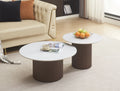 Table Basse BAIETA Pied Effet Noyer Plateau Céramique Marbre Blanc 80+60cm