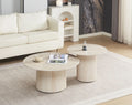 Table Basse BAIETA Pied Travertin Plateau Céramique Travertin Mat 80+60cm
