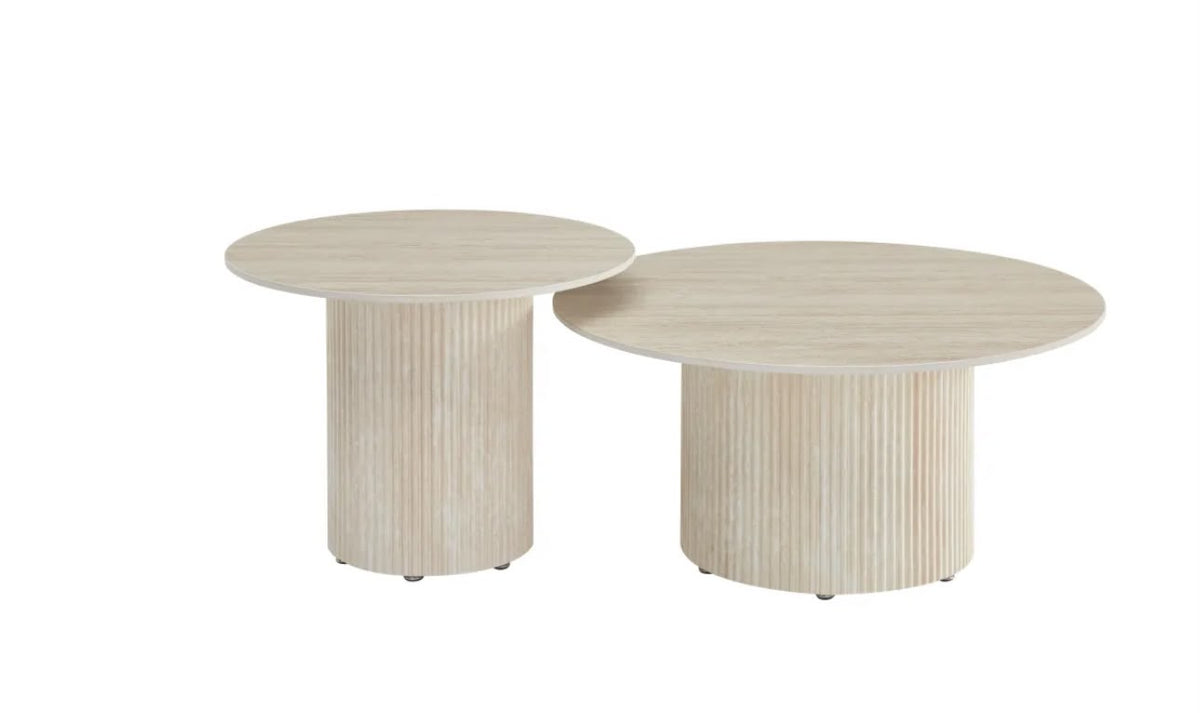 Table Basse BAIETA Pied Travertin Plateau Céramique Travertin Mat 80+60cm