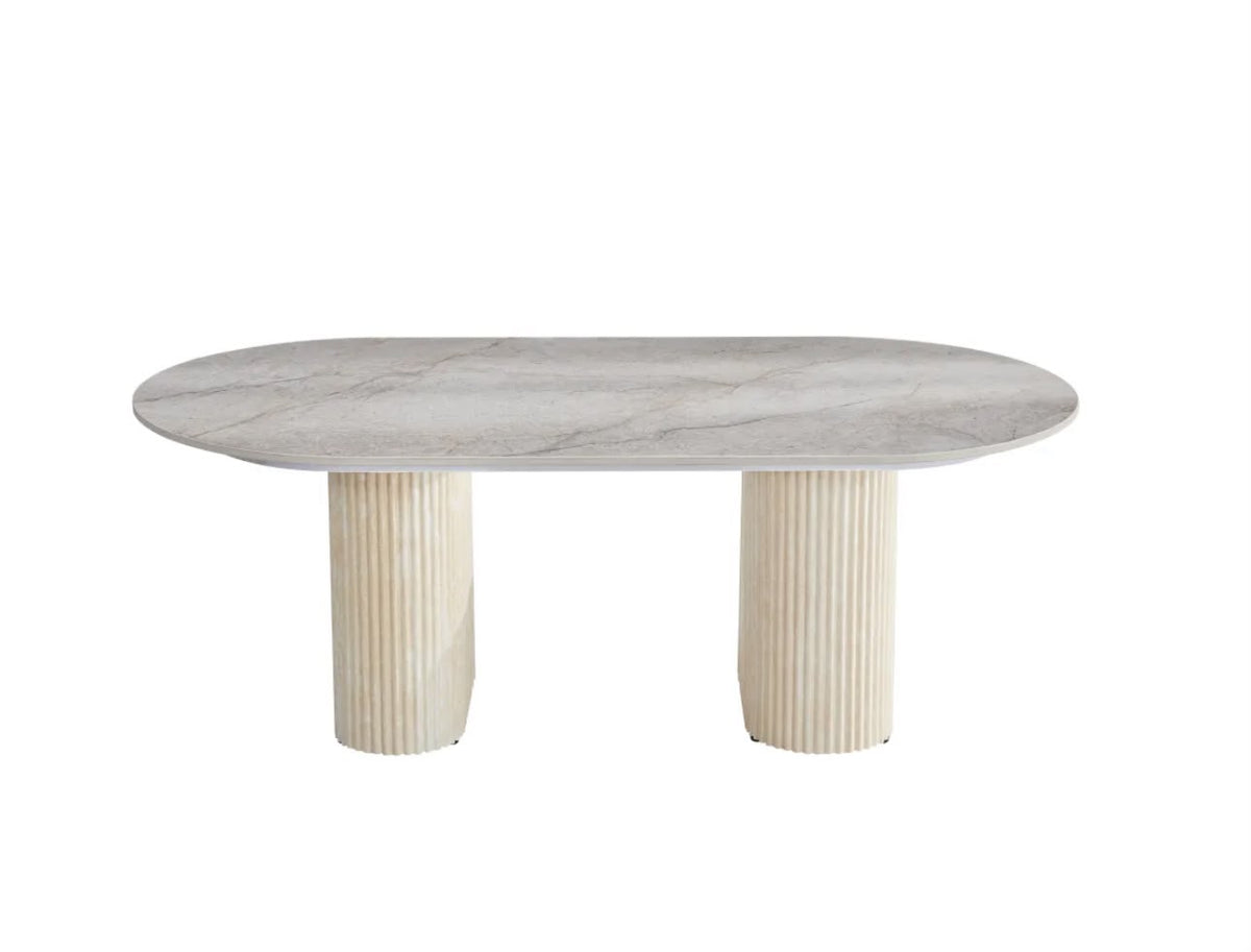 Table Basse ROXY Pied Travertin Céramique Shakespeare Gris 120x60cm