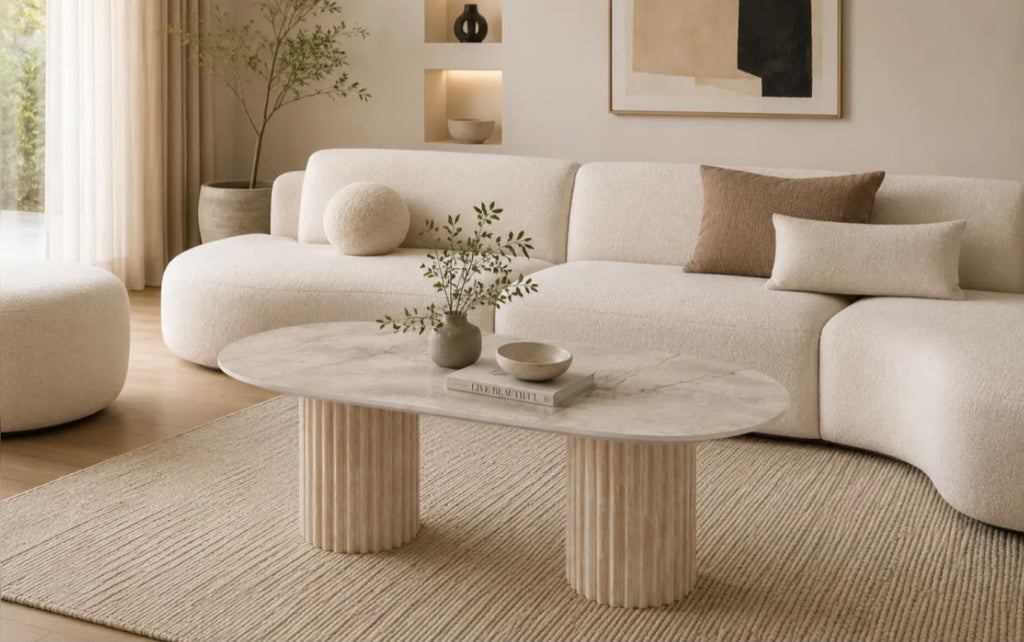Table Basse KEYSHA Effet Travertin Céramique Shakespeare 120x60x45cm