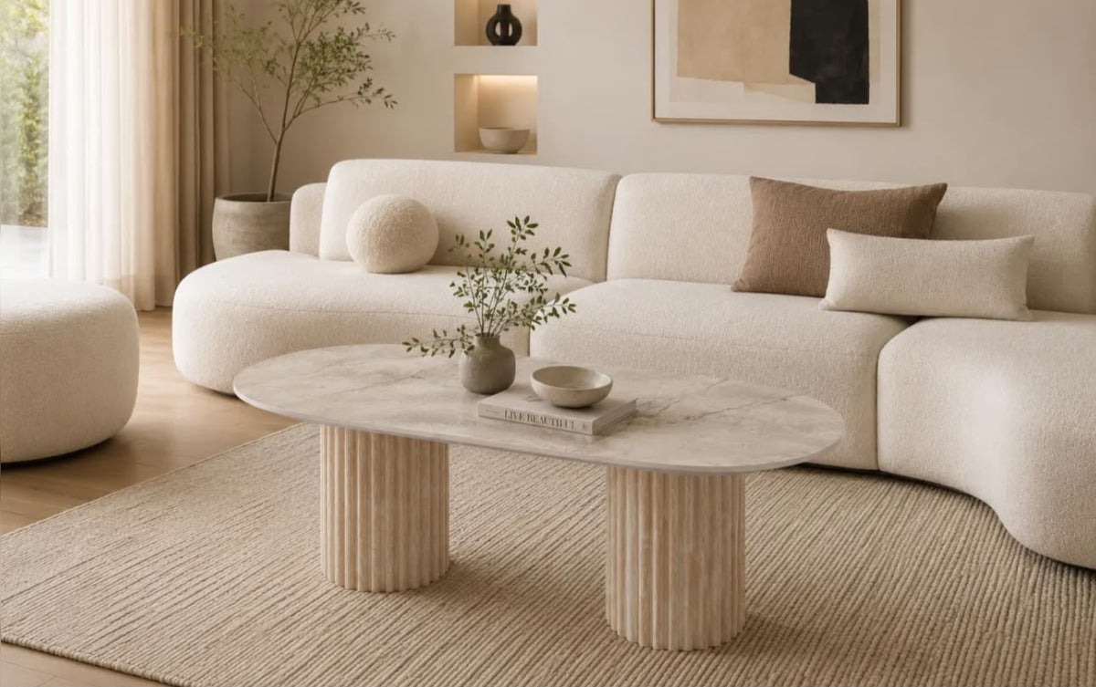 Table Basse KEYSHA Effet Travertin Céramique Shakespeare 120x60x45cm