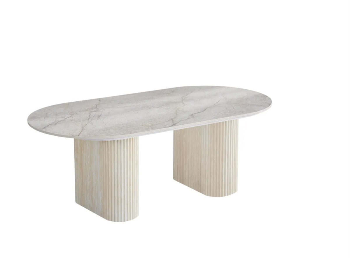 Table Basse ROXY Pied Travertin Céramique Shakespeare Gris 120x60cm