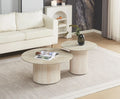 Table Basse BAIETA Pied Travertin Plateau Céramique Travertin Brillant 80+60cm