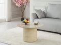 Table Basse FAMOUS Pied Travertin Plateau Céramique Travertin Brillant 80cm