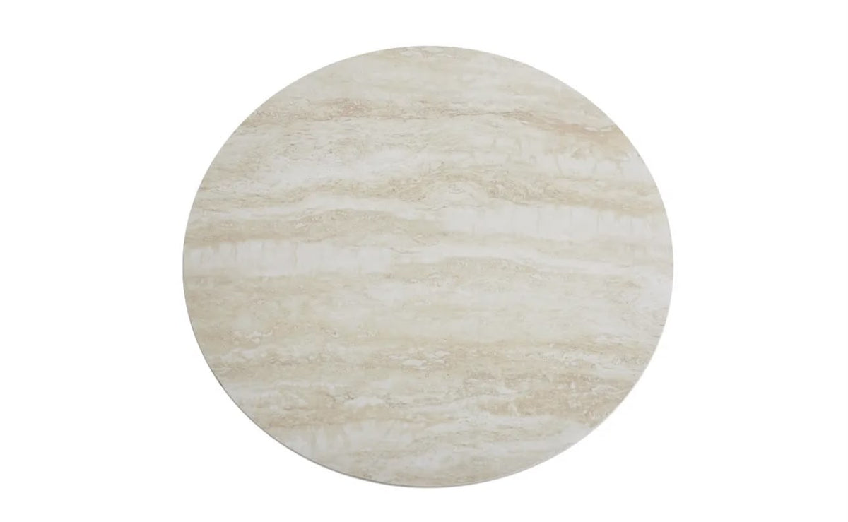 Table Basse FAMOUS Pied Travertin Plateau Céramique Travertin Brillant 80cm