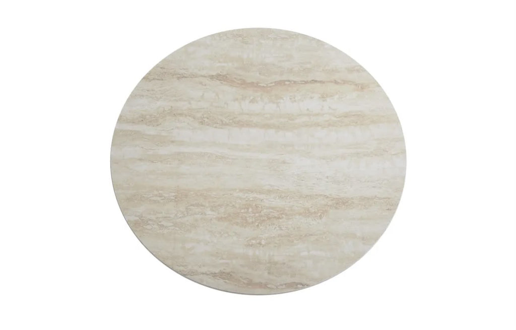 Table Basse FAMOUS Pied Effet Noyer Plateau Céramique Travertin Brillant 80cm