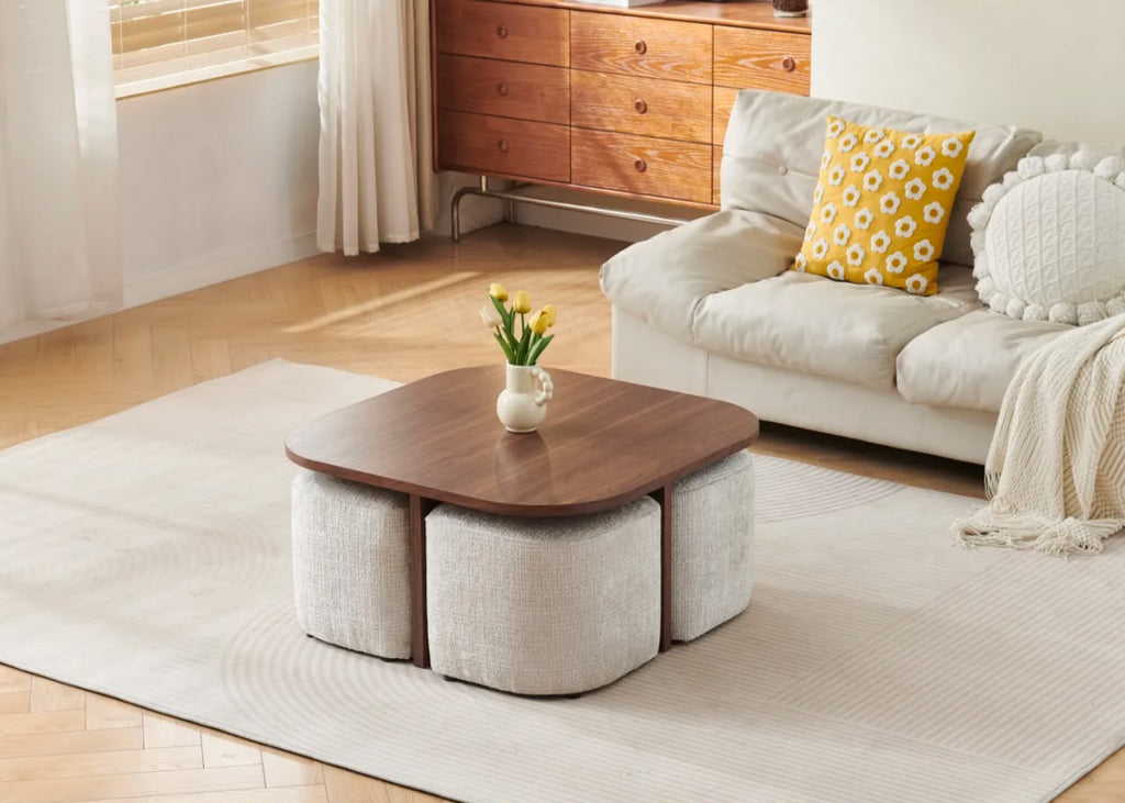 Table Basse Marbella Noyer avec Poufs