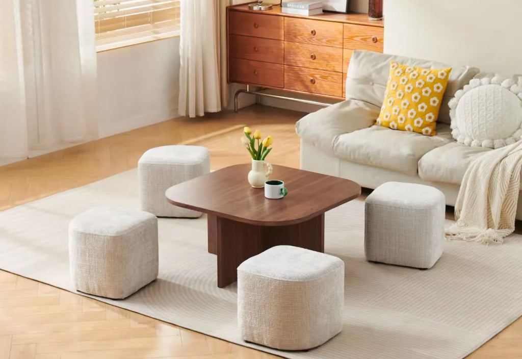 Table Basse Marbella Noyer avec Poufs