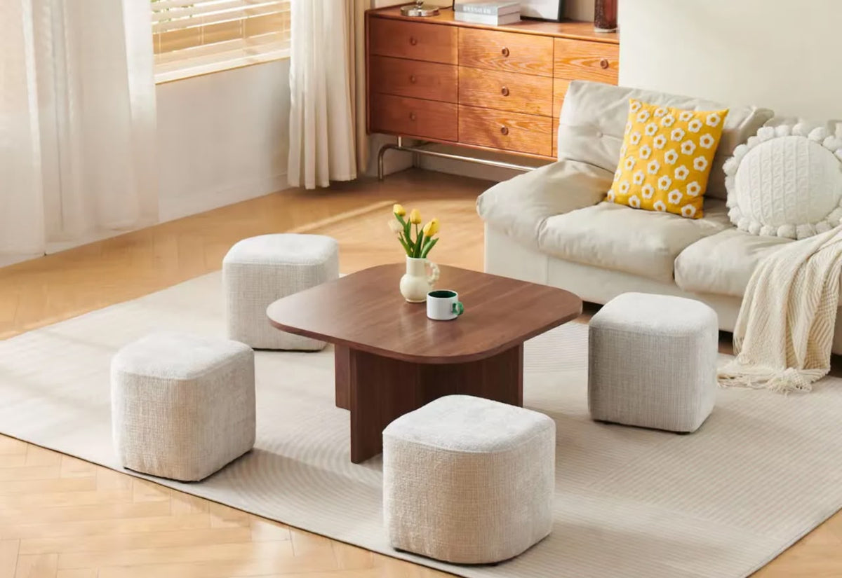 Table Basse Marbella Noyer avec Poufs