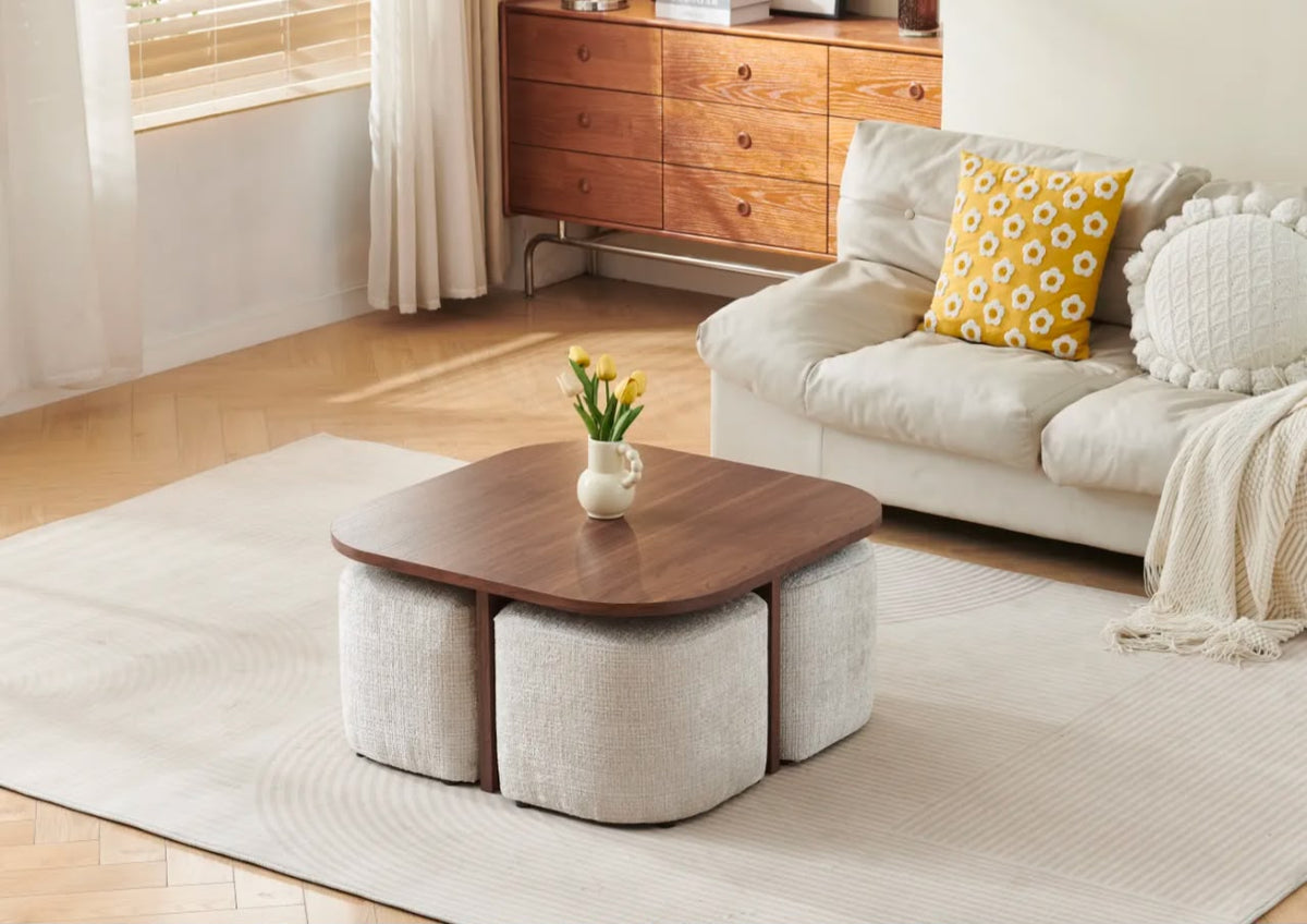 Table Basse Marbella Noyer avec Poufs