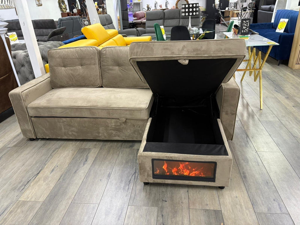 Canapé angle convertible lit  Cheminée et Bluetooth Music