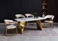 TABLE A MANGER GRAFFI PIED GOLD PLATEAU EN CERAMIQUE MARBRE BLANC