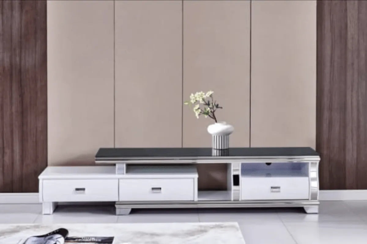 MEUBLE TV / BANC MADY – VERRE NOIR