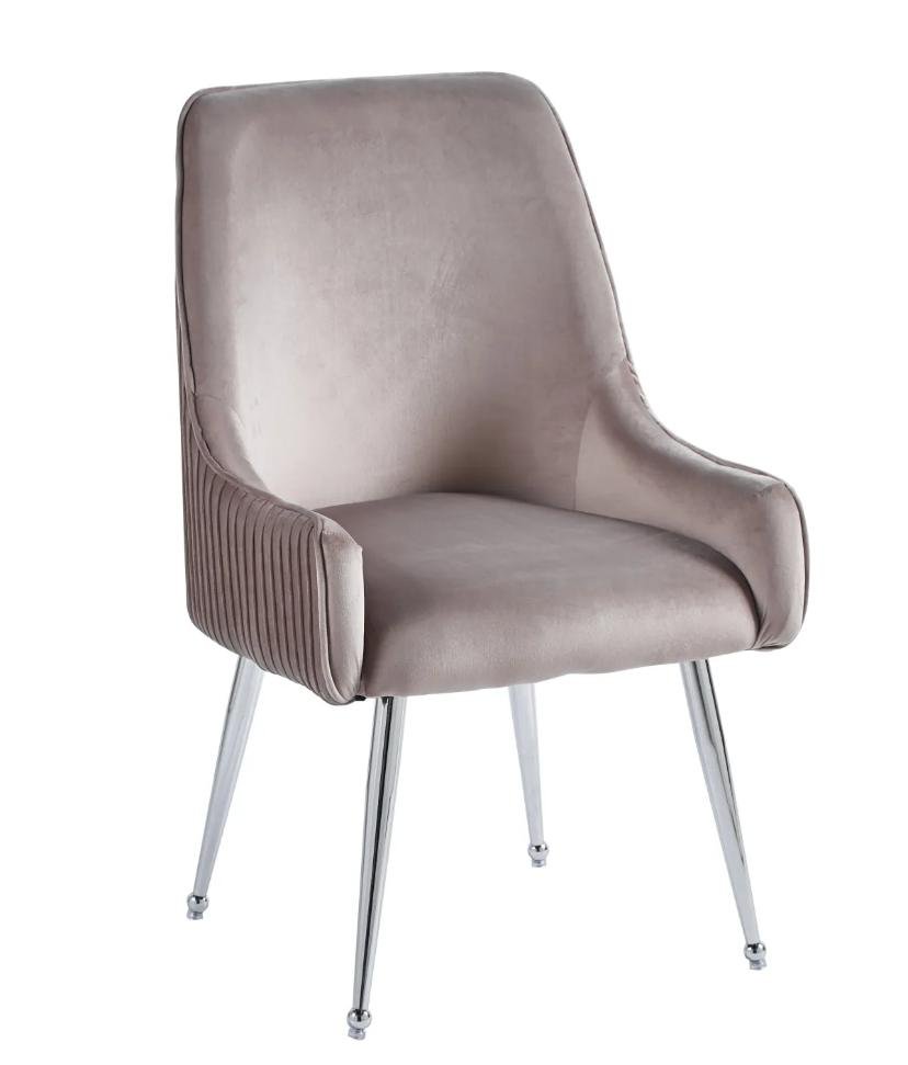 CHAISE LUXURY CHROME VELOURS BEIGE ASSISE EN VELOURS, PIETEMENT EN ACIER CHROME