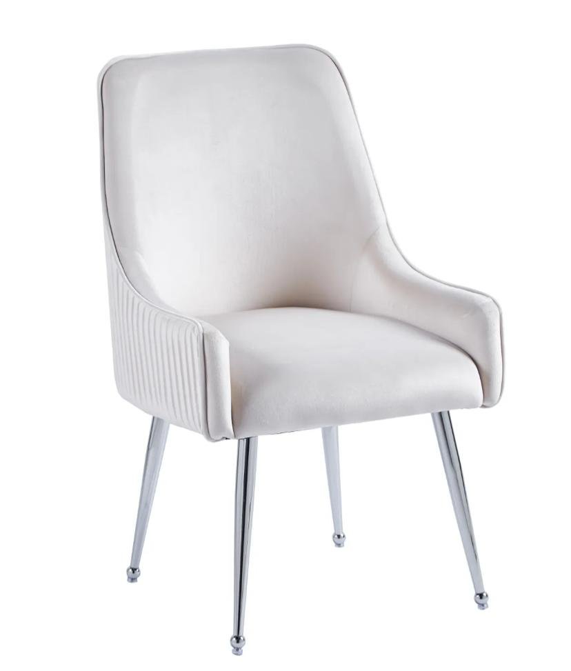 CHAISE LUXURY CHROME VELOURS BEIGE ASSISE EN VELOURS, PIETEMENT EN ACIER CHROME