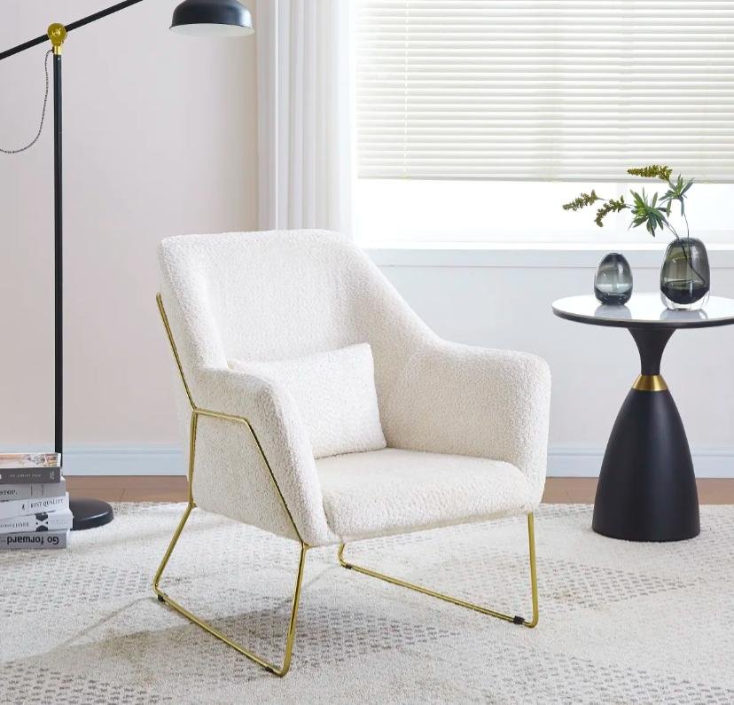 FAUTEUIL BASKA – PIEDS GOLD & LAINE BEIGE