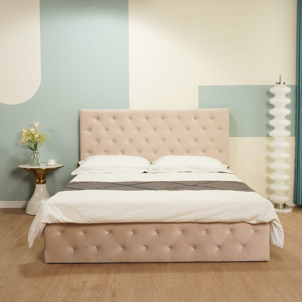 Lit coffre victoria capitonne avec diamant velours