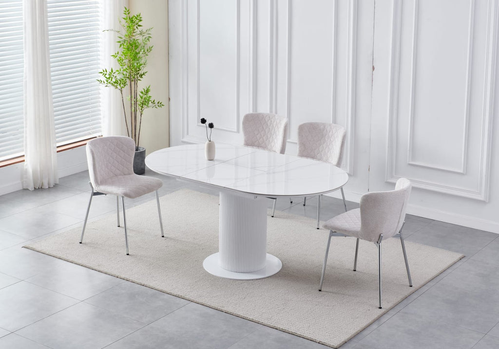 TABLE A MANGER RALLONGE CERAMIQUE SOFIA PIED BLANC