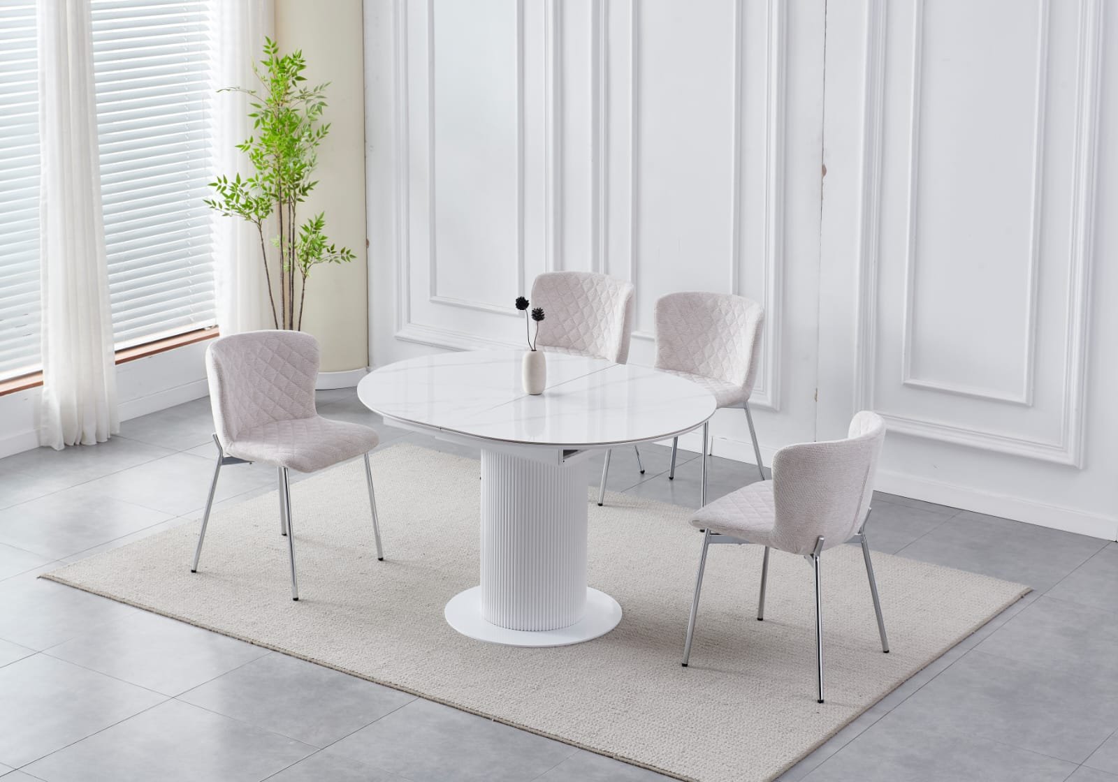 TABLE A MANGER RALLONGE CERAMIQUE SOFIA PIED BLANC