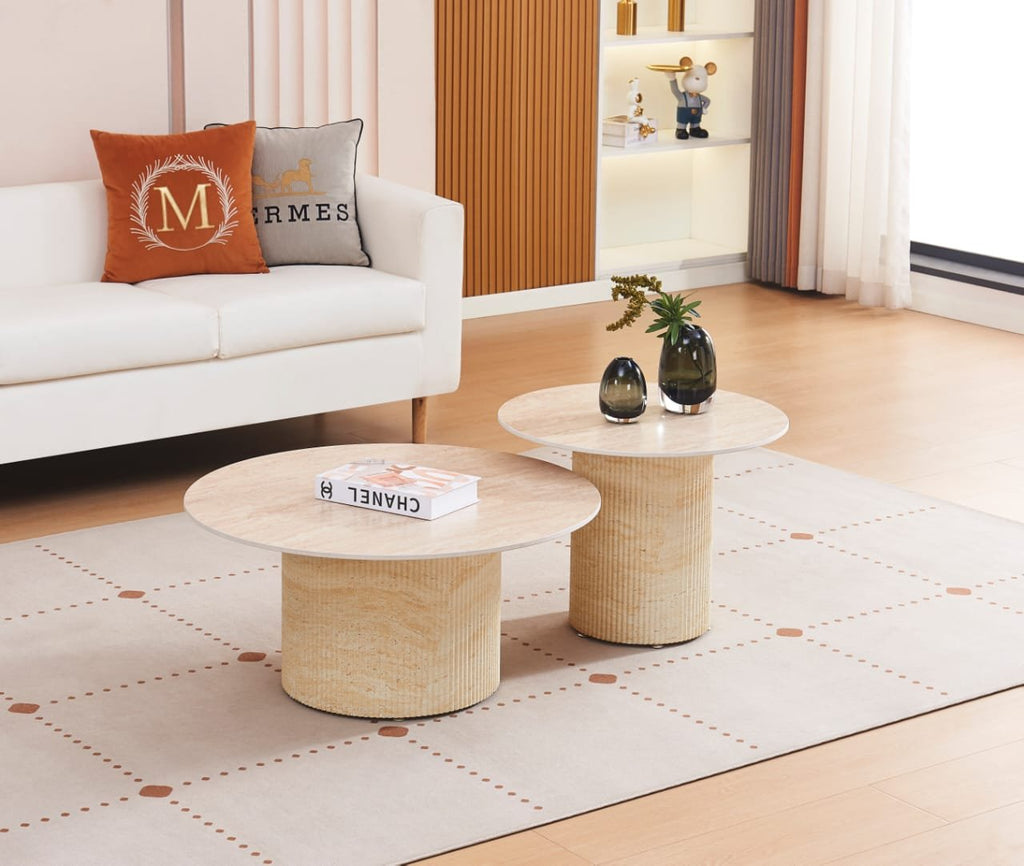 TABLE BASSE DUO BAIETA PIEDS BEIGE CERAMIQUE TRAVERTIN