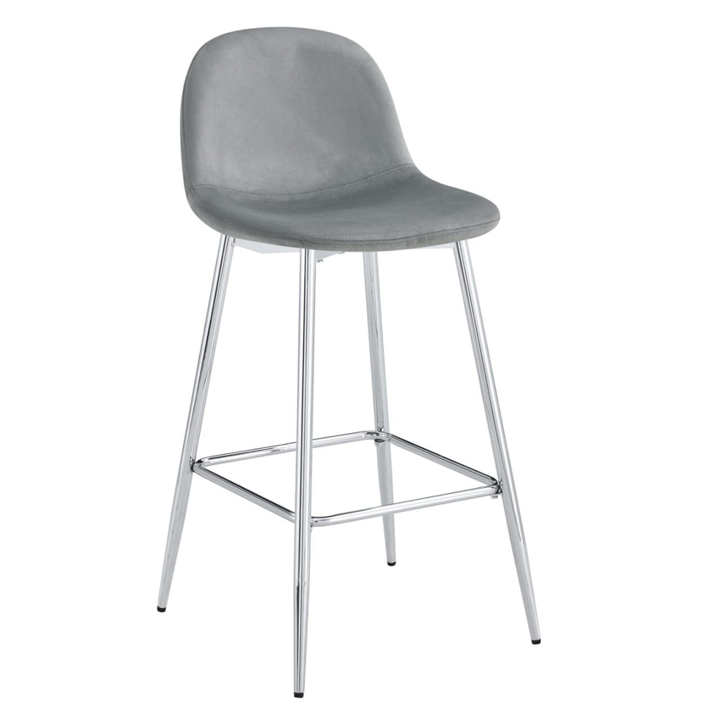 TABOURET DE BAR SCANDINAVE PIED CHROME VELOURS BEIGE