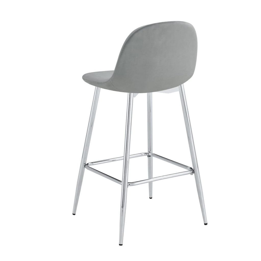 TABOURET DE BAR SCANDINAVE PIED CHROME VELOURS BEIGE