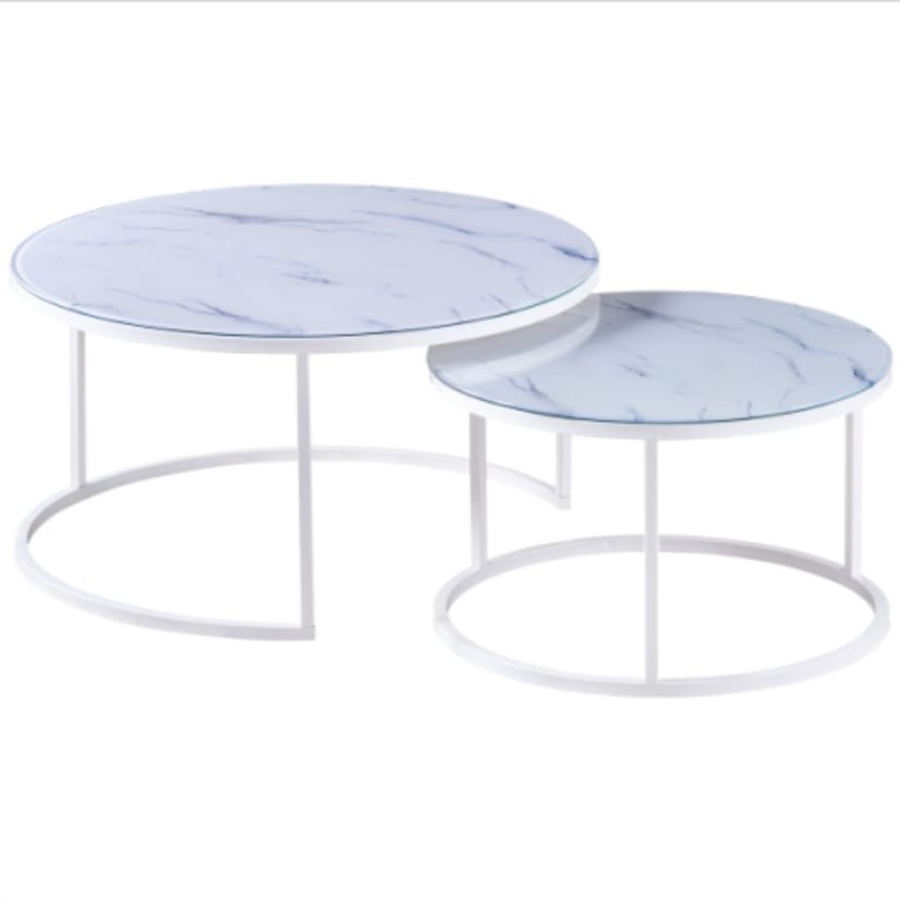 TABLE BASSE GIGOGNE CHROME MARBRE BLANC
