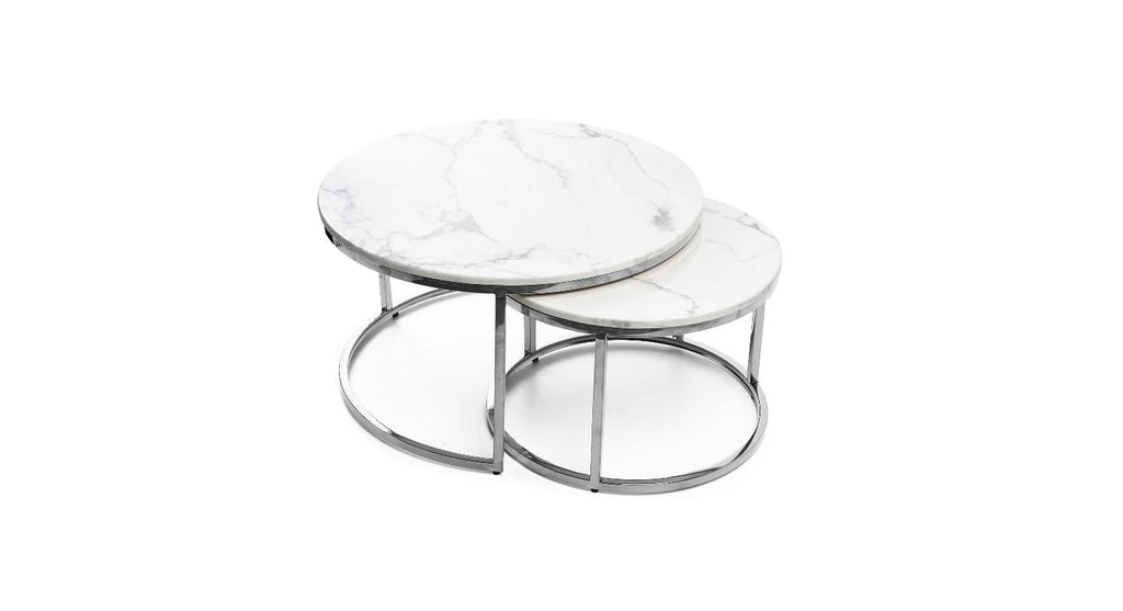 TABLE BASSE GIGOGNE CHROME MARBRE BLANC