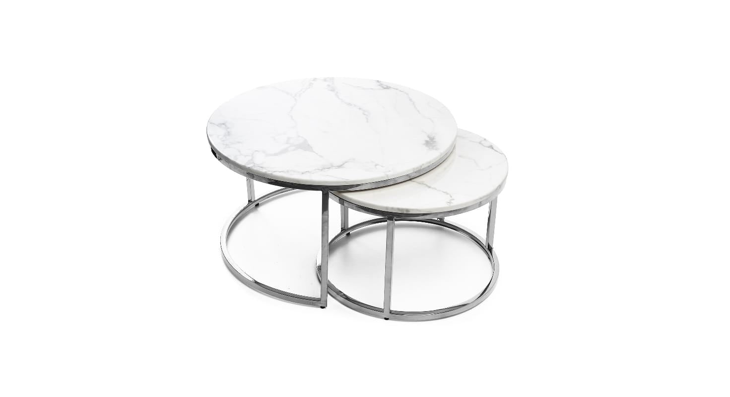 TABLE BASSE GIGOGNE CHROME MARBRE BLANC