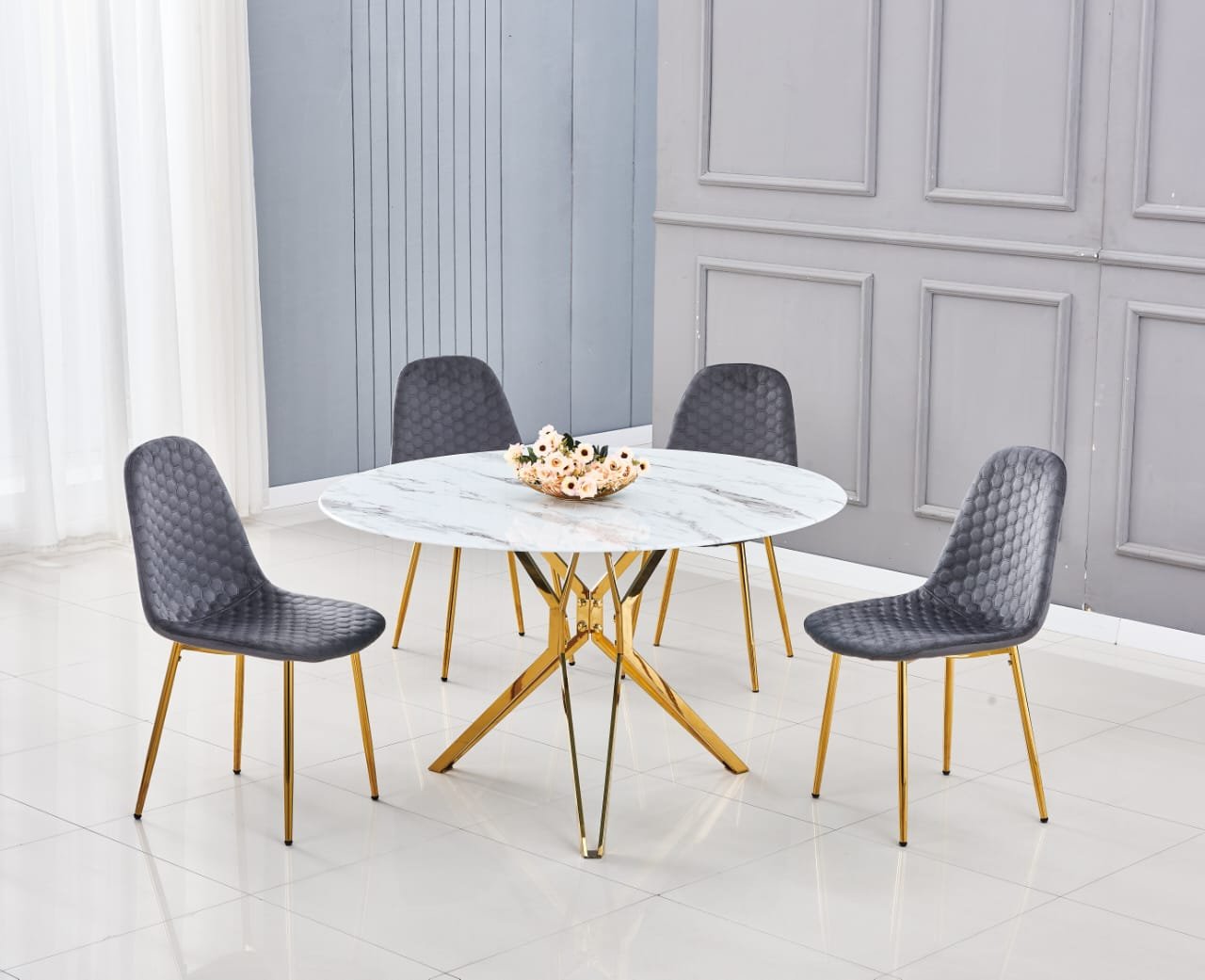 TABLE A MANGER ELECTRA GOLD MARBRE BLANC